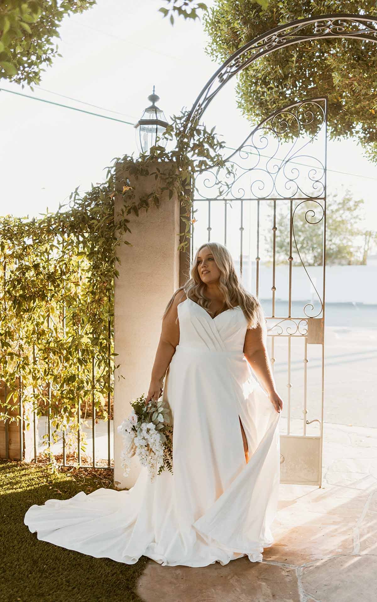 Simple A-Line Plus Size Wedding Dress with Sexy Side Slit