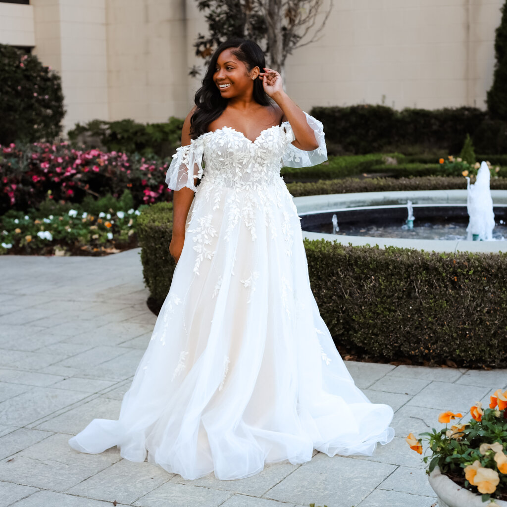 off-the-shoulder lace a-line wedding dress - D3529+ by Essense of Australia