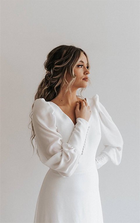 simple long sleeve sheath wedding dress - siena by all who wander