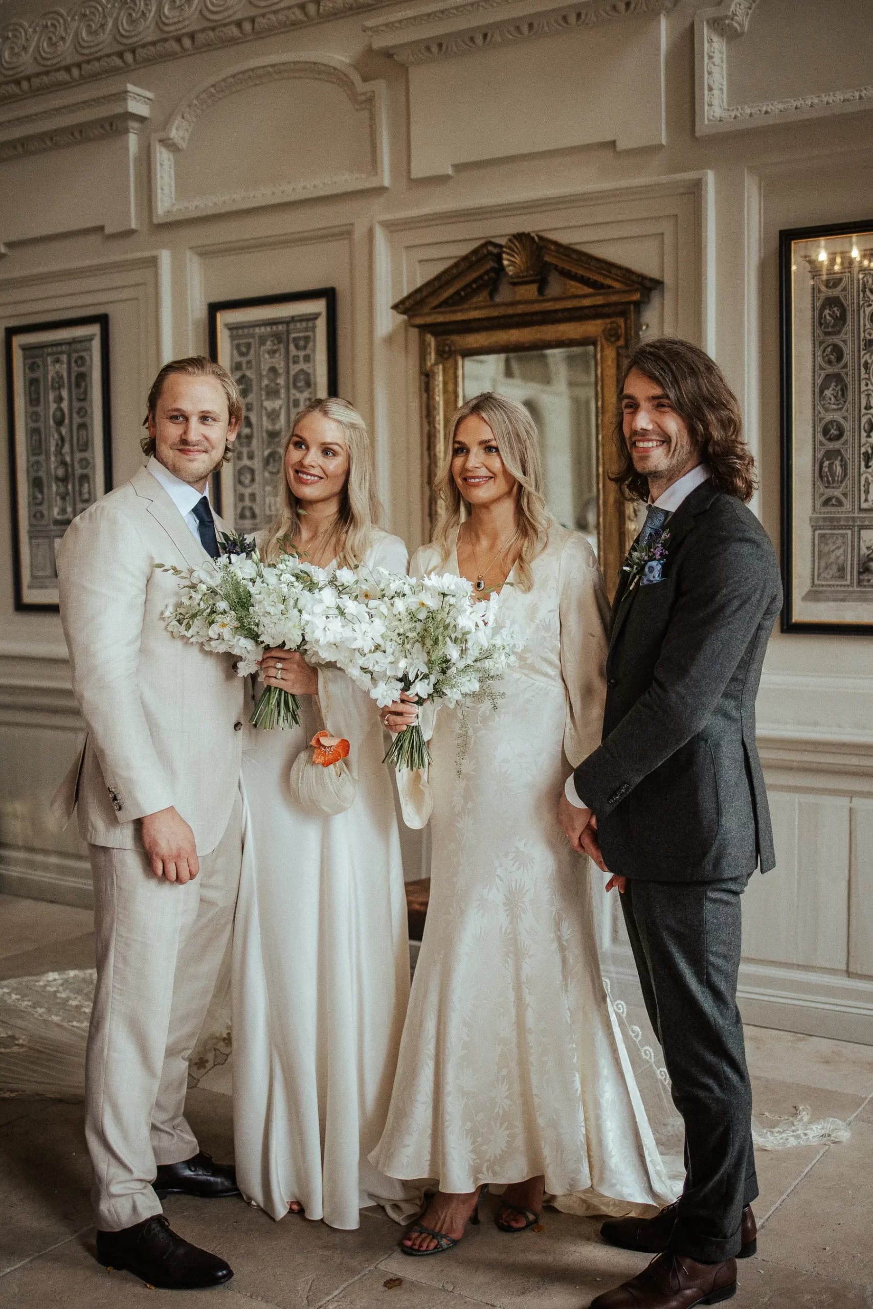 Designer Bride and Twin Sister Have Joint Wedding, Wearing Complementary Vintage-Inspired Gowns