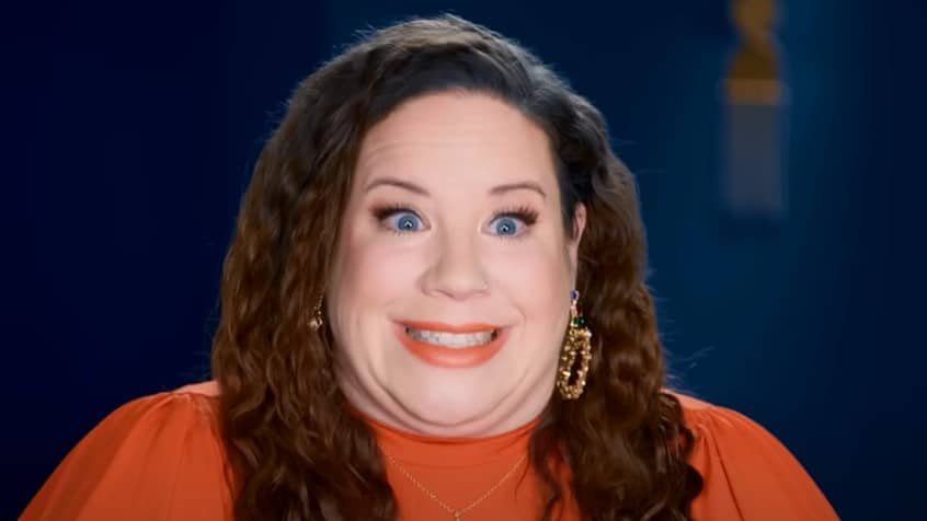 Whitney Thore speaking in a My Big Fat Fabulous Life confessional