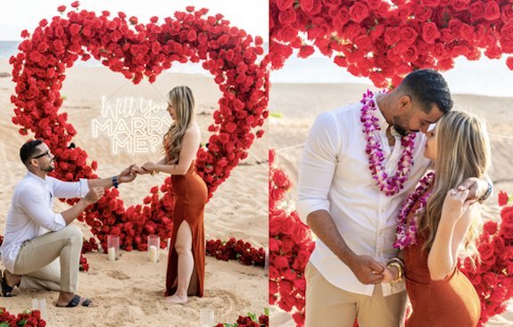 Pedro Jimeno proposes to Valentina Malagon on the beach in Hawaii