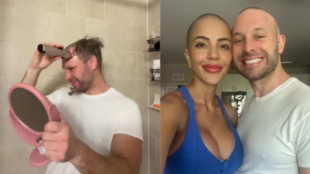 Matt Branistareanu shaving his head and Jasmine Pineda with her shaved head