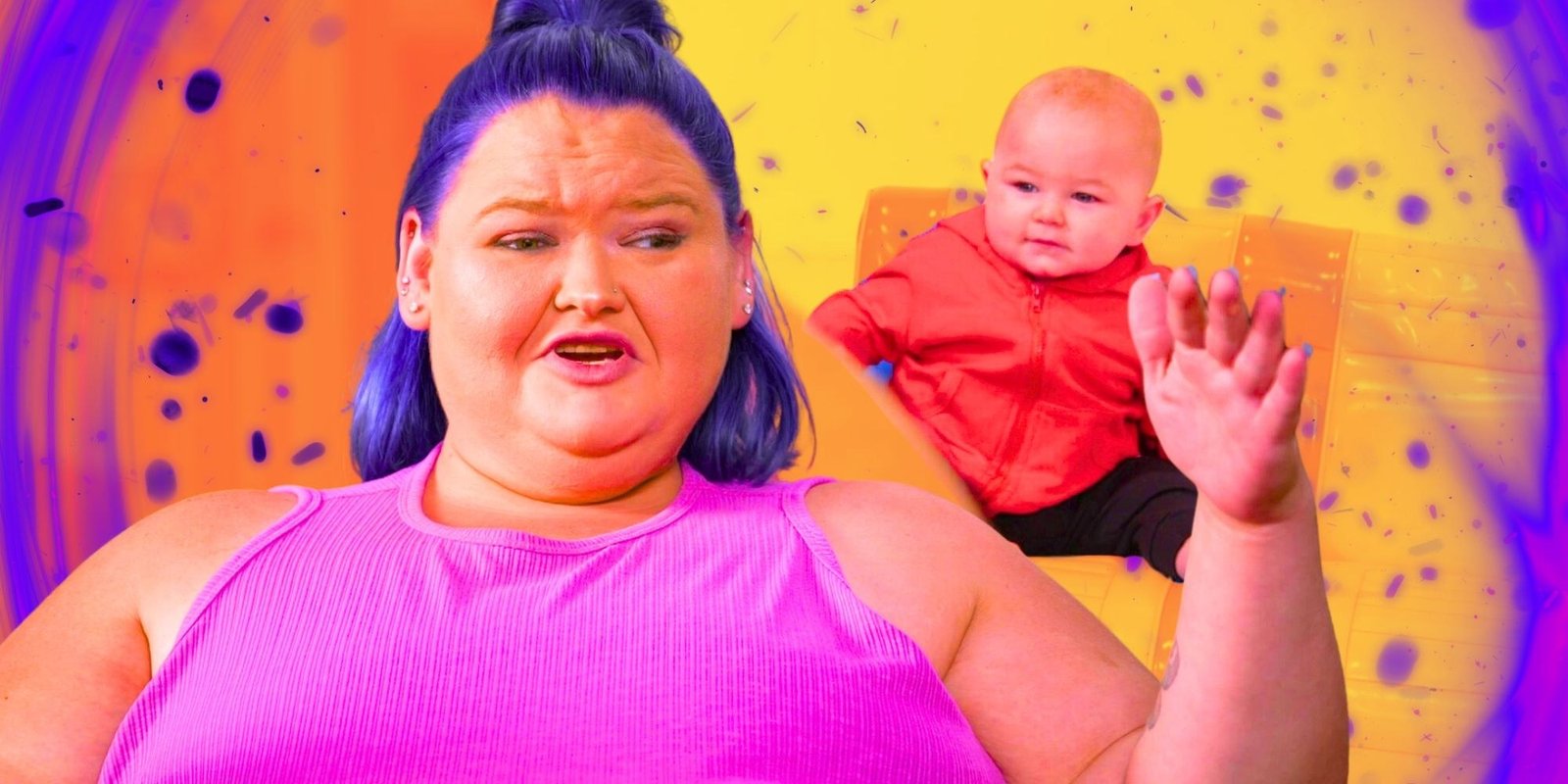 Amy Slaton with purple hair next to a photo of baby Glenn