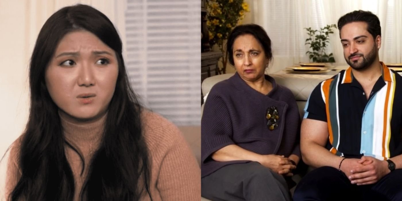 Emily looks worried as Laila and Shekeb sit together on I Love a Mama's Boy
