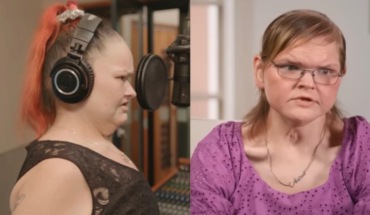 Amy Slaton recording in a studio while Tammy Slaton reacts in 1000-LB Sisters Season 9