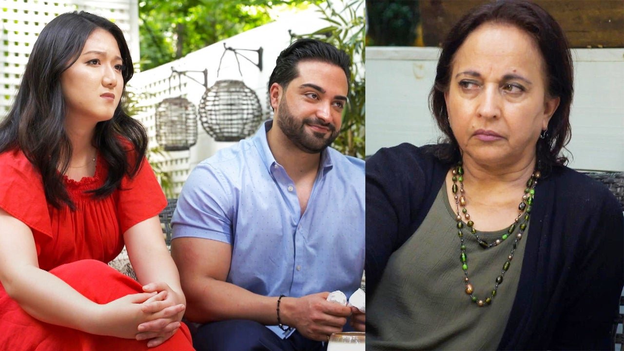 Emily and Shekeb beside a stern-looking Laila on I Love a Mama's Boy