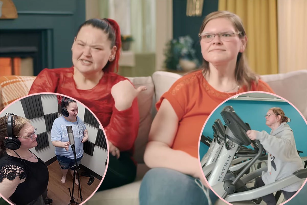 Amy Slaton and Tammy Slaton reacting in 1000-LB Sisters, with Amy singing in a recording studio