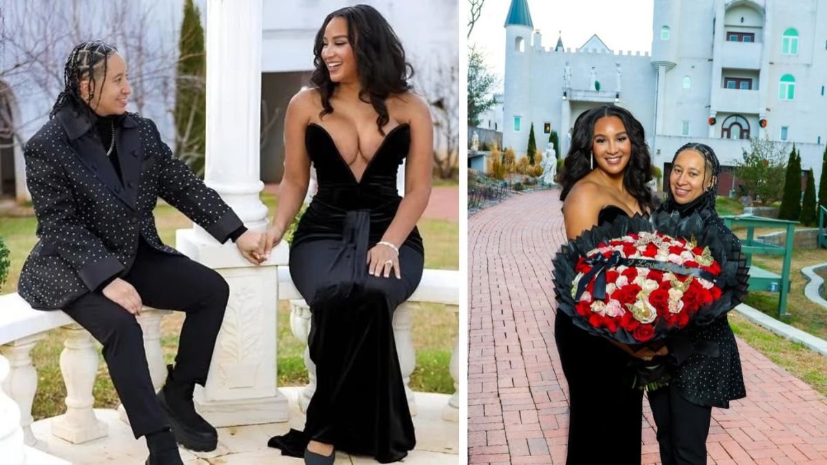 Chantel Everett and Ashley Bowen at their castle engagement