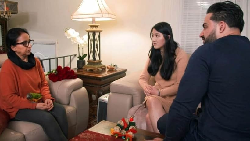 Laila, Emily and Shekeb in a tense living-room confrontation