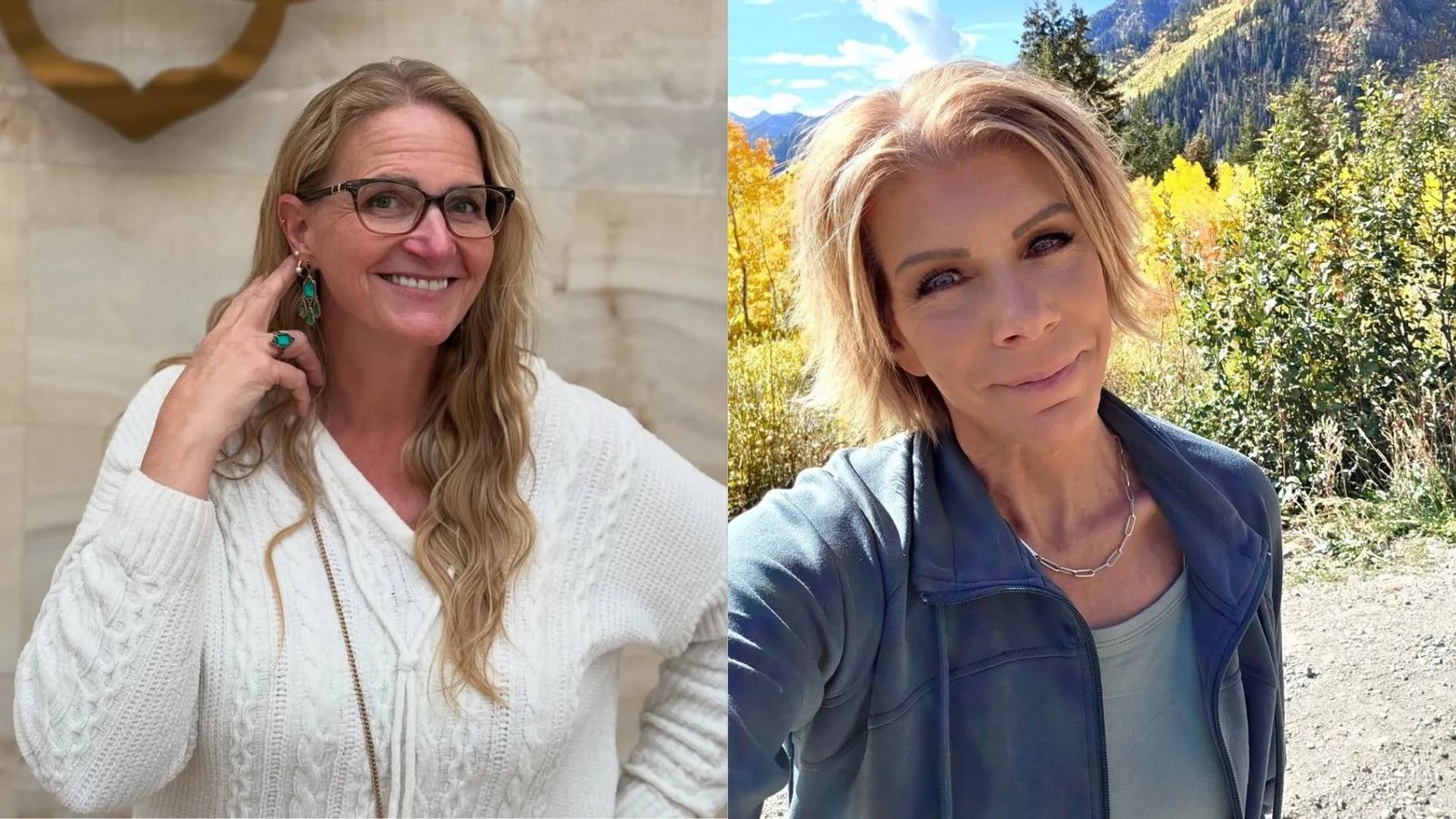 Christine Brown smiling and Meri Brown taking an outdoor selfie