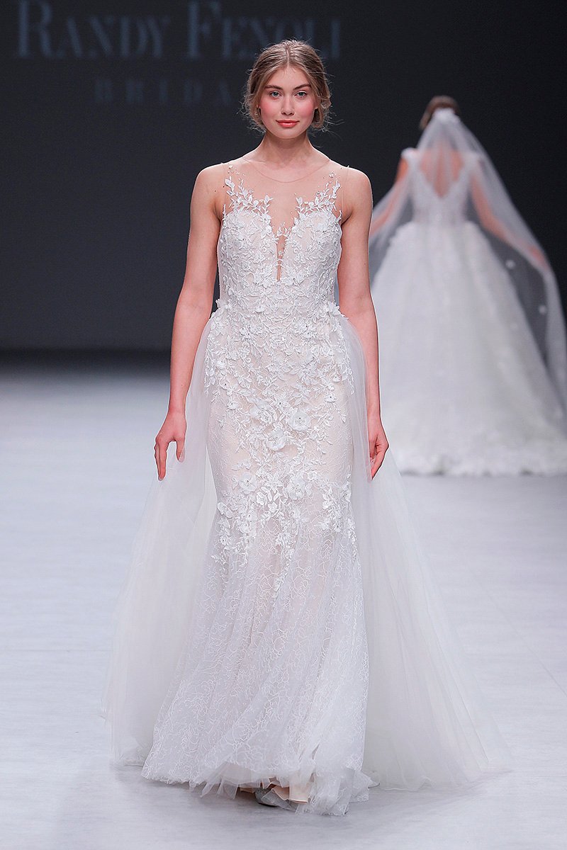 Randy Fenoli Bridal floral lace fit-and-flare gown on the runway